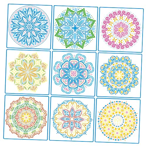 DOITOOL 9 Blätter Teiliges Mandala Schablonen Set für Wand und Bodenmalerei Wiederverwendbare Malvorlagen für Fliesen und Möbel Große Pet Schablonen für Diy Projekte und Heimdekoration von DOITOOL