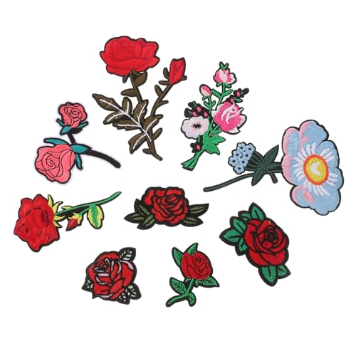 DOITOOL 9 Stück Gestickter Stoffaufnäher Rosenblütenbeet Für Hut-appliance-patch Aufnäher Mit Blumenstickerei Bestickt Kleidung Rosenapplikation Blumen- Nähen Applikationen Stickgarn Rot von DOITOOL