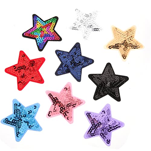 DOITOOL 9 Stück Stoffaufkleber Mit Fünfzackigen Sternen Name Flecken Hüte Strasssteine Applikationen Sortiert Patch Kleidung Stickerei Bestickt Funkelnd Paillette Polyester von DOITOOL