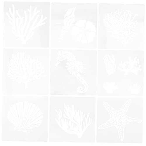 DOITOOL 9 Stück Teiliges Malschablonen für Diy Kunstprojekte Meeresbewohner Schablonen Robustem Pet Material Wiederverwendbar für Wandgestaltung und Bastelarbeiten von DOITOOL