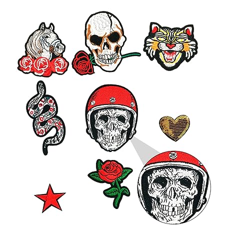 DOITOOL 9 Stück Teiliges Punk Stil Stickerei Patch mit Verschiedenen Schädelmustern Dekorative Stoffaufnäher für Kleidung Taschen und Hüte zum Reparieren und Verschönern von DOITOOL