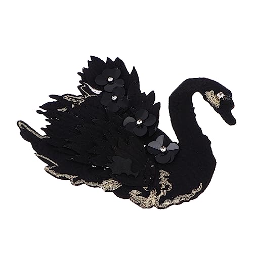 DOITOOL Blumen-Schwan-Stickerei-Stoff-Patch bestickt Applikation nähen Flecken gestickte Applikation Stickerei Applikation Handgemachte klebrige Perlen Black von DOITOOL