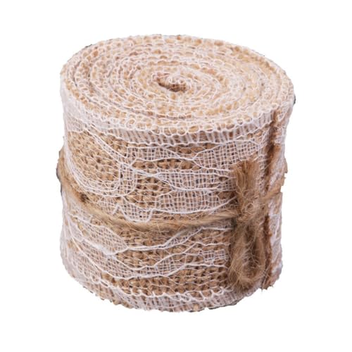 DOITOOL Braunes Juteband mit Spitzenbesatz Breit für DIY Bastelarbeiten Hochzeit Heimdekoration Handgefertigt Natürliches Burlap Ribbon von DOITOOL