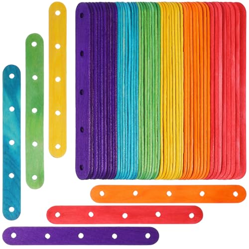 DOITOOL Bunte Eisstäbchen aus Holz mit Löchern, 100 Stück, farbige Bastelstäbchen, 15 cm Länge, Leckerli-Sticks für Bastelarbeiten von DOITOOL
