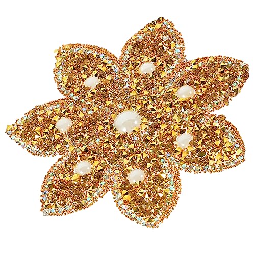 DOITOOL Goldene Blumendekorationsaufkleber Bräute Braut Königin etwas Hochzeit Hut-Patch DIY-Applikationen-Patch Kleiderapplikation Strass-Blumenapplikationen Kleidung Harz von DOITOOL