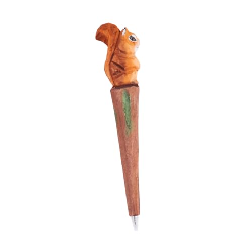 DOITOOL Handgefertigter Holz Kugelschreiber mit Tiermotiv Kreativer Auswechselbarer Gelstift Form Eines Eichhörnchens für Studenten Leicht und Handlich für Schule und von DOITOOL