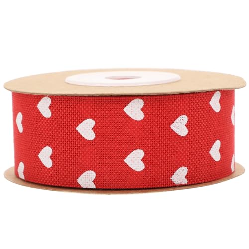 DOITOOL Herzmotiv Geschenkband Rot Satinband für Hochzeit Bastelband DIY Geschenkverpackung Valentinstag Dekoband mit Robustem Farbechtem Material und Eng Gesäumtem Rand von DOITOOL
