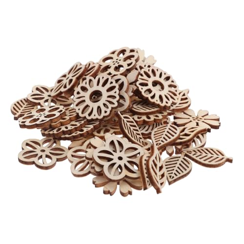 DOITOOL Kinderholzschipset für Holzausschnitte zum Selbermachen Blattholzscheiben Holzausschnitte bemalen Blumen-Bastelbedarf aus Holz Scrapbooking Holzformen Khaki von DOITOOL