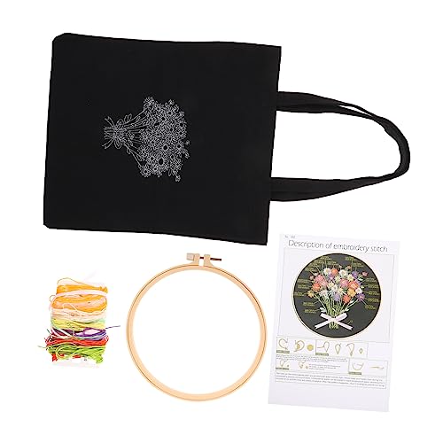 DOITOOL Kreuzstich Set Für Segeltuchtaschen Sticktaschen Stoffnähen Für Tragetaschen Blumentaschen DIY Polyester Schwarz von DOITOOL
