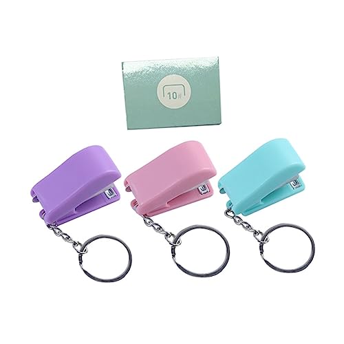 DOITOOL Mini Heftgerät Schlüsselanhänger Bunt Tragbarer Kleiner Hefter mit Metallring Leicht für Bürobedarf und Teiliges Grün Rosa mit Heftklammern von DOITOOL