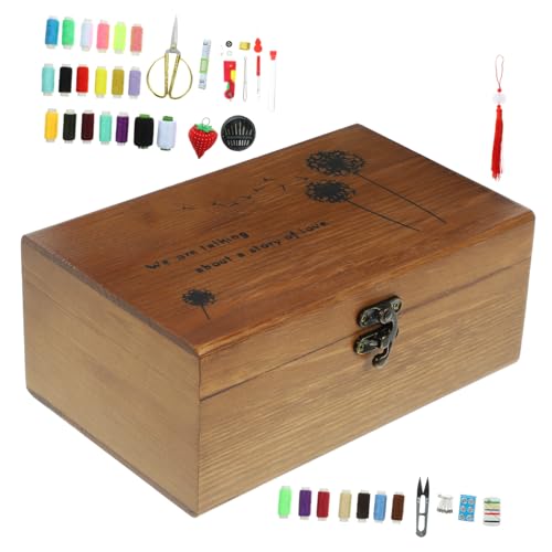 DOITOOL Nähset mit Vintage Holzbox Langlebiges Handarbeitszubehör Kompaktes Nadel und Faden Set für Anfänger und Profis Tragbares Diy Nähwerkzeug für Kleidung Reparatur und Handarbeit von DOITOOL