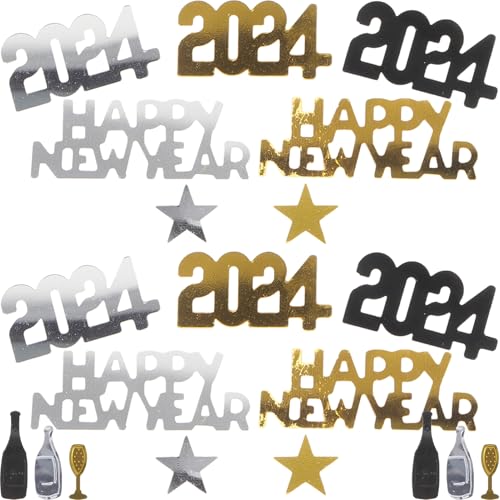 DOITOOL Neujahrs-konfetti in Schwarz Gold Silber Party Tischdekoration mit Sternen Sektgläsern und Flaschen Langlebiges Formstabiles Party-deko für Silvester und Jahreswechsel von DOITOOL