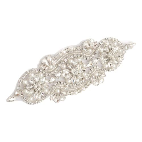 DOITOOL Perlenapplikation Hochzeit Perlengürtel Braut Gürtelapplikation Rückseite selbstklebende Strassapplikationen Strass-Brautgürtel-Patches DIY-Kleidungspatch Strasspatch Strasssteine von DOITOOL
