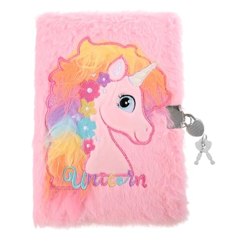 DOITOOL Plüsch Notizbuch mit Schloss Mädchen Tagebuch Niedlich Flauschig Cartoon Einhorn Handliches Tagebuch für Schüler und Geschenk Rosa von DOITOOL