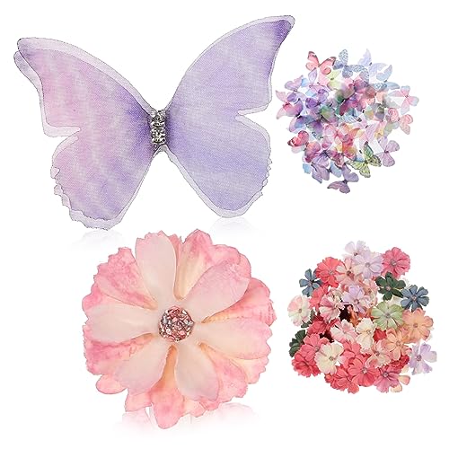 DOITOOL Schmetterlings-Blumen-Set, Kunstblumenköpfe für Hochzeiten, Bastelprojekte, Party-Dekorationen, mehrfarbig, Schmetterlings-Ornamente für selbstgemachte Blumensträuße, Tafelaufsätze, 100 Stück von DOITOOL
