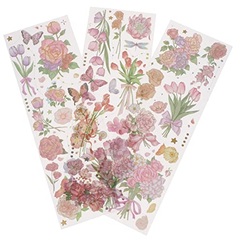 DOITOOL Selbstklebende Sticker für Scrapbooking Diy Album Dekoration Vintage Blütenmuster Aufkleber Ästhetische Rub Sticker für Planer Tagebuch und Handbuch von DOITOOL