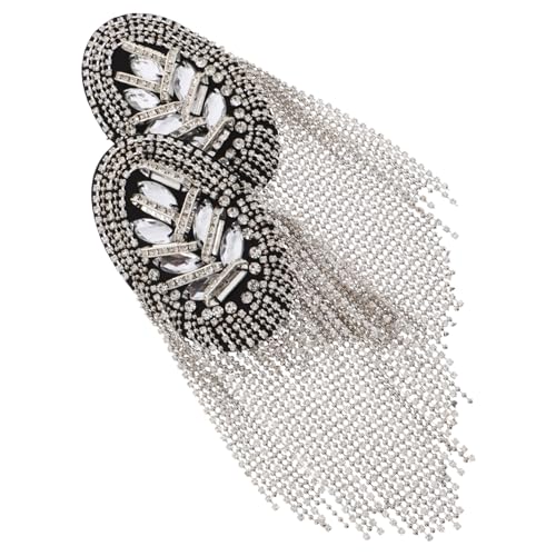 DOITOOL Silberne Quasten Schulterklappen mit Strass Fransen Epauletten Abzeichen für Anzug Leichtes und Langlebiges Kostüm Zubehör Einfache Befestigung Elegantes Design von DOITOOL