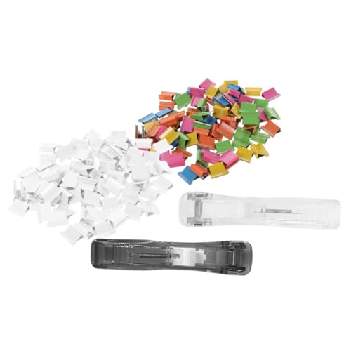 DOITOOL Wiederverwendbarer Mini Hefter Push Clip Transparenter Schwarzer Büroklammer Spender mit Bunten Nachfüllklammern Sicherer Dokumentenhalter für Prüfungen Akten und Papiere von DOITOOL