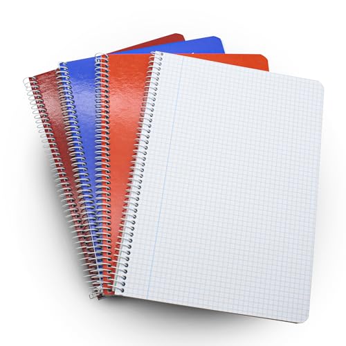 DOJA Barcelona | Notizbuch A5 | Notizheft A5 kariert mit Hardcover | 4er Pack | 210x148mm | 80 Blätter | 4x4 mm | Farbige Notizbücher | Ringbuch fester Einband, Spiralblock, A5 Zufällige Farben von DOJA Barcelona