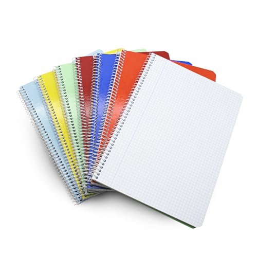 DOJA Barcelona | Notizbuch A5 | Notizheft A5 kariert mit Hardcover | 8er Pack | 210x148mm | 80 Blätter | 4x4 mm | Farbige Notizbücher | Ringbuch fester Einband, Spiralblock, A5 Zufällige Farben von DOJA Barcelona