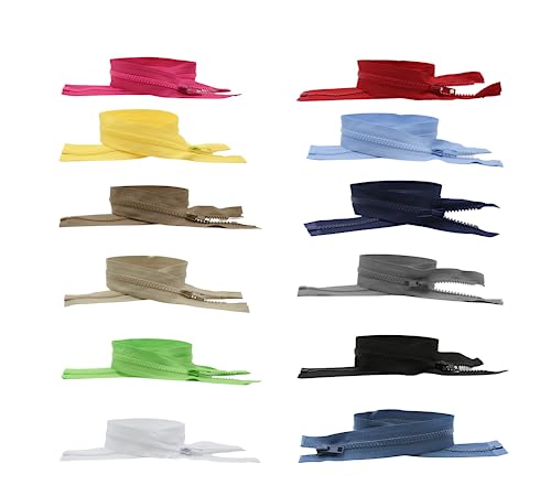 DOJA Barcelona | Teilbarer Reißverschluss Jacke | Pack 12 | 40cm | Nr 5 | 12 Farben Sortiert | Reißverschlüsse am Meter zum Nähen | Reißverschluß für Jacken, Taschen, Jeans, Mäntel, Rucksäcke von DOJA Barcelona