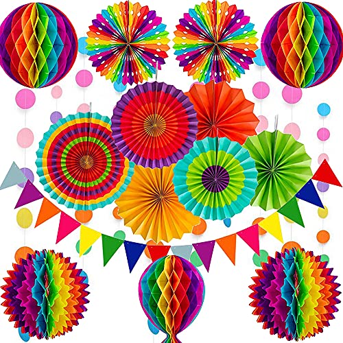 Mehrfarbige Partydekoration Set, Regenbogen Farbe Papier Fächer Wabenbälle papier Wimpel pompons Blumen Polka Dot String für Geburtstag, Hochzeit, Fiesta Partydekoration Mehrfarbige Partydekoration Set, Regenbogen Farbe Papier Fächer Wabenbälle papier Wimpel pompons Blumen Polka Dot String für Geburtstag, Hochzeit, Fiesta Partydekoration von DOJoykey