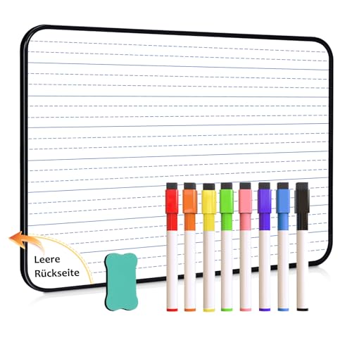 DOLLAR BOSS Doppelseitiges Whiteboard 21 x 30 cm, A4 Magnettafel Magnetwand, Klein Whiteboard Trocken Abwischbar Mini Whiteboard Magnetisch, Tragbares White Board mit 8 Stiften und 1 Radiergummi von DOLLAR BOSS