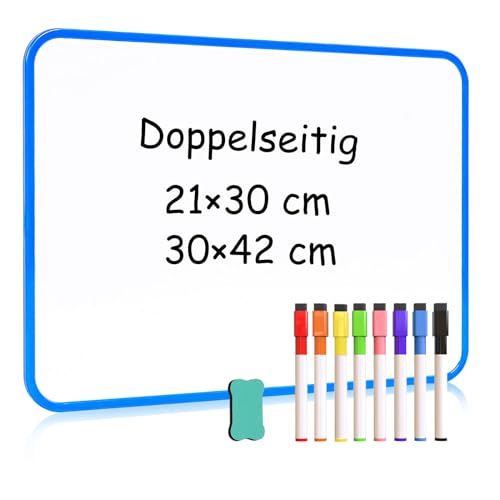 DOLLAR BOSS Doppelseitiges Whiteboard 30 x 42 cm, A4 Magnettafel Magnetwand, Klein Whiteboard Trocken Abwischbar Mini Whiteboard Magnetisch, Tragbares White Board mit 8 Stiften und 1 Radiergummi von DOLLAR BOSS