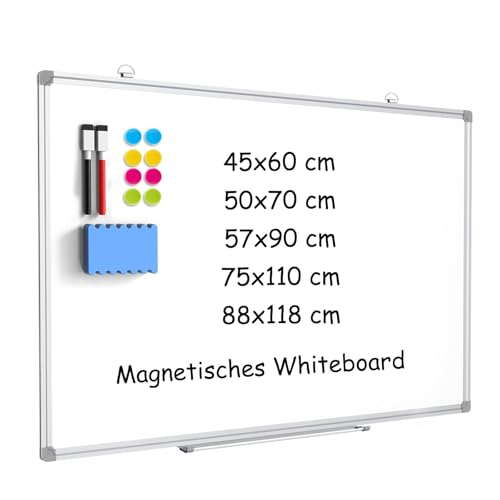 DOLLAR BOSS Magnetisches Whiteboard, 45 x 60cm magnettafel Magnetpinnwand mit 2 Whiteboard Stifte, 8 Magnete and 1 White board Radiergummi, für Schule & Haus und Büro von DOLLAR BOSS