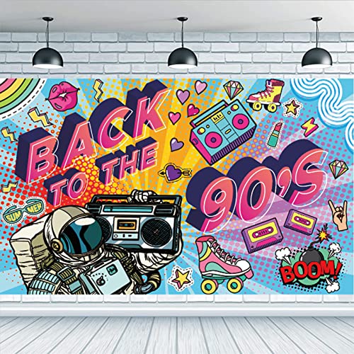 DOMINICK 90er Jahre Party Banner, Dekoration, Hintergrund, Blau, Polyester, 180x110cm, 1 Stück weißes Seil (32,8 Fuß / 10 m) von DOMINICK