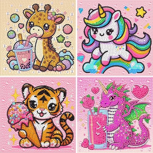 DOMROM 4er Set Diamond Painting Kinder, Niedliche Tiere 5D Full Diamant Painting Bilder Drache Tiger Giraffe Bastelset Edelsteinkunst Mädchen Junge Geschenke 6 7 8 9 10 11 12 Jahre, 15x15cm DOMROM 4er Set Diamond Painting Kinder, Niedliche Tiere 5D Full Diamant Painting Bilder Drache Tiger Giraffe Bastelset Edelsteinkunst Mädchen Junge Geschenke 6 7 8 9 10 11 12 Jahre, 15x15cm von DOMROM