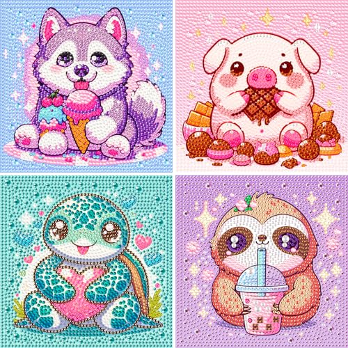 DOMROM 4er Set Diamond Painting Kinder, Niedliche Tiere 5D Full Diamant Painting Bilder Faultier Bastelset Edelsteinkunst Mädchen Junge Geschenke 6 7 8 9 10 11 12 Jahre, 15x15cm DOMROM 4er Set Diamond Painting Kinder, Niedliche Tiere 5D Full Diamant Painting Bilder Faultier Bastelset Edelsteinkunst Mädchen Junge Geschenke 6 7 8 9 10 11 12 Jahre, 15x15cm von DOMROM