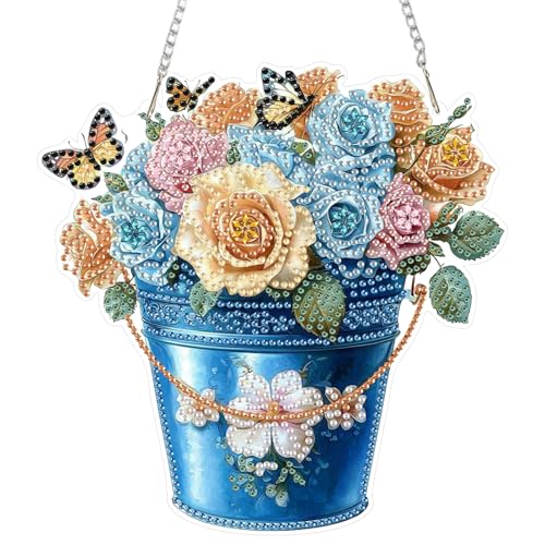 DOMROM Blumen Diamond Art Painting Anhänger, Eimer Diamond Painting Fensterbilder anhänger, Diamond Painting Hängende Ornament Kinder Erwachsene Diamant Malerei Basteln Tür Fenster Deko von DOMROM