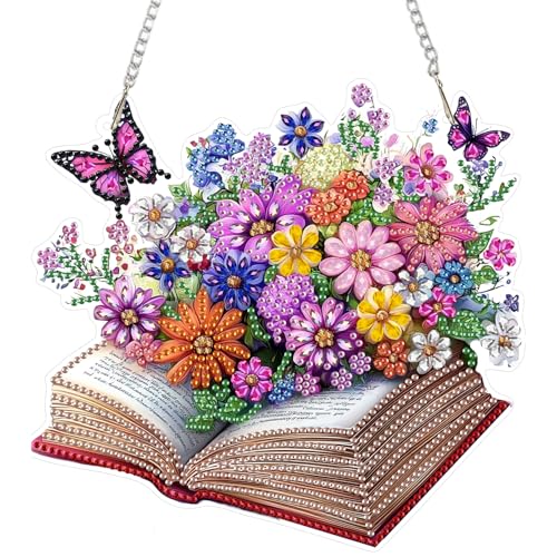 DOMROM Buch Diamond Art Painting Anhänger, Blumen Diamond Painting Fensterbilder anhänger, Diamond Painting Hängende Ornament für Kinder Erwachsene Diamant Malerei Basteln Tür Wand Fenster Deko von DOMROM
