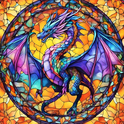 DOMROM Bunter Drache Diamond Painting Kits Erwachsene, 5D Diamant Painting Bilder, DIY Diamond Art Painting Kit Full Drill Gem Digitales Diamant Gemälde Stickerei für Gift Home Wall Decoration 30x30cm von DOMROM