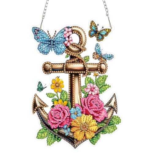 DOMROM Diamond Art Anhänger, Anker Diamond Painting Fensterbilder anhänger, Blumen Diamond Painting Hängende Ornament für Kinder Erwachsene Diamant Malerei Basteln Tür Wand Fenster Deko von DOMROM
