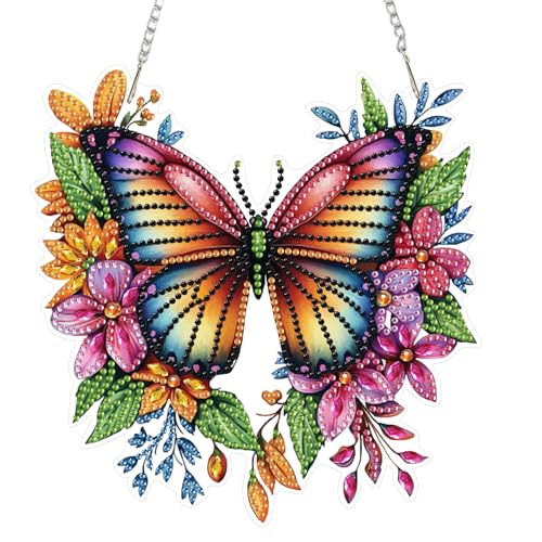DOMROM Diamond Art Painting Anhänger, Schmetterling Diamond Painting Fensterbilder anhänger, Diamond Painting Hängende Ornament Kinder Erwachsene Blumen Diamant Malerei Basteln Tür Fenster Deko von DOMROM