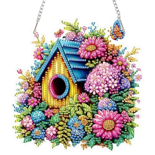 DOMROM Diamond Art Painting Anhänger, Vogelheim Diamond Painting Fensterbilder anhänger, Blumen Diamond Painting Hängende Ornament für Kinder Erwachsene Diamant Malerei Basteln Tür Fenster Deko von DOMROM