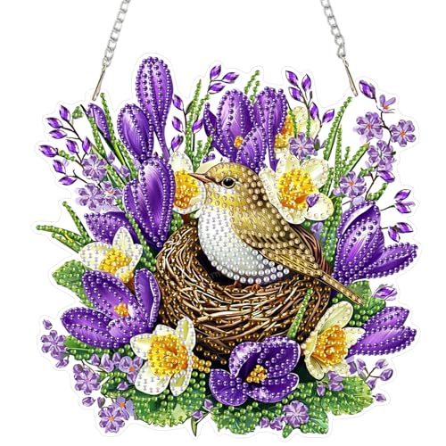 DOMROM Diamond Art Painting Anhänger, Vogelnest Diamond Painting Fensterbilder anhänger, Blumen Diamond Painting Hängende Ornament für Kinder Erwachsene Diamant Malerei Basteln Tür Wand Fenster Deko von DOMROM