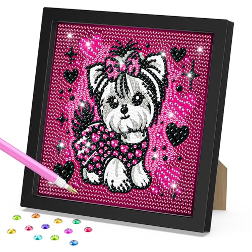 DOMROM Diamond Painting Kinder mit Rahmen, Hund Diamond Painting Set Full Mosaic Making für Mädchen & Jungen Erwachsene, 5D Schnauzer Diamant Malerei Diamant Painting Bilder Arts Craft für Home Decor von DOMROM