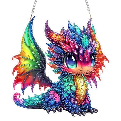 DOMROM Drache Diamond Art Painting Anhänger, Buntes Diamond Painting Fensterbilder anhänger, Diamond Painting Hängende Ornament für Kinder Erwachsene Diamant Malerei Basteln Tür Wand Fenster Deko von DOMROM