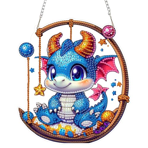 DOMROM Drache Diamond Art Painting Anhänger, Diamond Painting Fensterbilder anhänger, Diamond Painting Hängende Ornament für Kinder Erwachsene Diamant Malerei Basteln Tür Wand Fenster Deko von DOMROM
