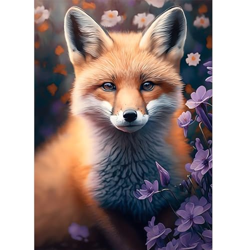 DOMROM Fuchs Diamond Painting Erwachsene, Tier Diamant Painting Bilder, Blumen Diamant Malerei Kits Kinder 5D Diamant Art Painting Strass Stickerei Malerei Painting Set für Home Décor 30x40cm von DOMROM