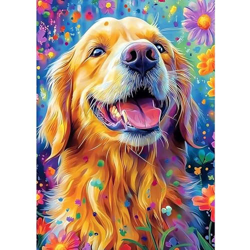 DOMROM Hund Diamond Painting, Goldenes Haar Diamond Painting Erwachsene Kinder Tier Diamond Painting Set, Bunte Blumen Diamant Malerei Kit Diamond Art Erwachsene für Home Wand Dekor 30x40cm DOMROM Hund Diamond Painting, Goldenes Haar Diamond Painting Erwachsene Kinder Tier Diamond Painting Set, Bunte Blumen Diamant Malerei Kit Diamond Art Erwachsene für Home Wand Dekor 30x40cm von DOMROM