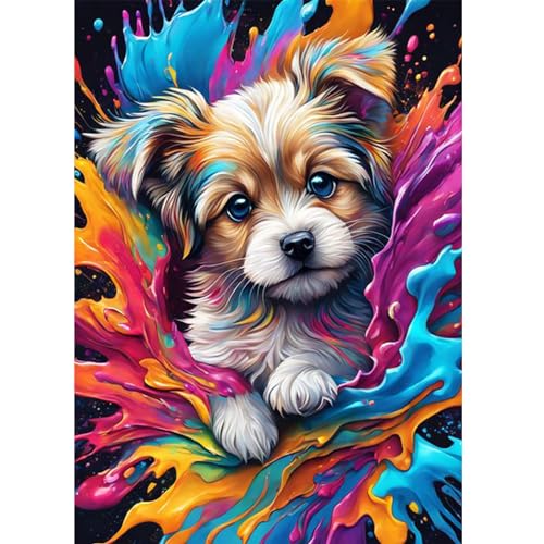 DOMROM Hund Diamond Painting, Tier Diamant Painting Bilder Erwachsene, Bunt Diamant Malerei Kits Kinder 5D Diamant Art Painting Strass Stickerei Malerei Painting Set für Home Décor 30x40cm von DOMROM