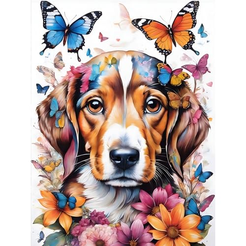 DOMROM Hund Diamond Painting Kits für Erwachsene, 5D Tier Diamant Painting Bilder, DIY Blume Schmetterling Diamond Art Painting Full Drill Digitales Gemälde Stickerei für Wall Decoration 30x40cm DOMROM Hund Diamond Painting Kits für Erwachsene, 5D Tier Diamant Painting Bilder, DIY Blume Schmetterling Diamond Art Painting Full Drill Digitales Gemälde Stickerei für Wall Decoration 30x40cm von DOMROM