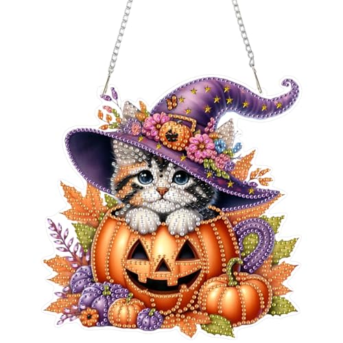 DOMROM Katze Diamond Art Painting Anhänger, Kürbis Diamond Painting Fensterbilder Anhänger, Halloween Diamond Art Hängende Ornament für Kinder Erwachsene Diamant Malerei Basteln Tür Wand Fenster Deko DOMROM Katze Diamond Art Painting Anhänger, Kürbis Diamond Painting Fensterbilder Anhänger, Halloween Diamond Art Hängende Ornament für Kinder Erwachsene Diamant Malerei Basteln Tür Wand Fenster Deko von DOMROM