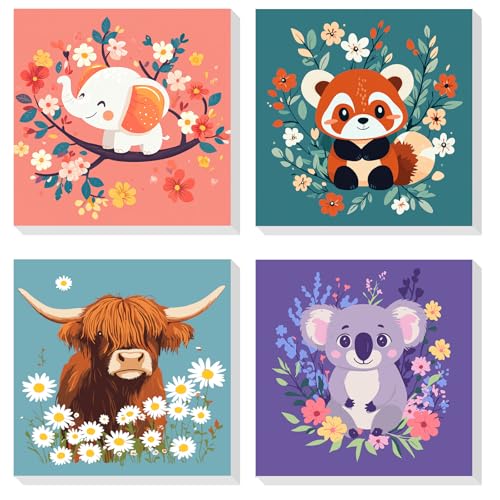 DOMROM Malen Nach Zahlen Erwachsene, 4 Stück Malen Nach Zahlen mit Rahmen Blumen, Elefant Koala Roter Panda Paint By Numbers Adults Kuh DIY Handgemalt Acrylic Öl Leinwand Rahmen Gemälde Set(20x20cm) DOMROM Malen Nach Zahlen Erwachsene, 4 Stück Malen Nach Zahlen mit Rahmen Blumen, Elefant Koala Roter Panda Paint By Numbers Adults Kuh DIY Handgemalt Acrylic Öl Leinwand Rahmen Gemälde Set(20x20cm) von DOMROM