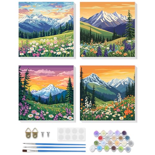 DOMROM Malen Nach Zahlen Erwachsene, 4 Stück Malen Nach Zahlen mit Rahmen Landschaft, Sonnenuntergang Paint By Numbers Adults Blumen Berge Handgemalt Acrylic Öl Leinwand Rahmen Gemälde Set(20x20cm) DOMROM Malen Nach Zahlen Erwachsene, 4 Stück Malen Nach Zahlen mit Rahmen Landschaft, Sonnenuntergang Paint By Numbers Adults Blumen Berge Handgemalt Acrylic Öl Leinwand Rahmen Gemälde Set(20x20cm) von DOMROM