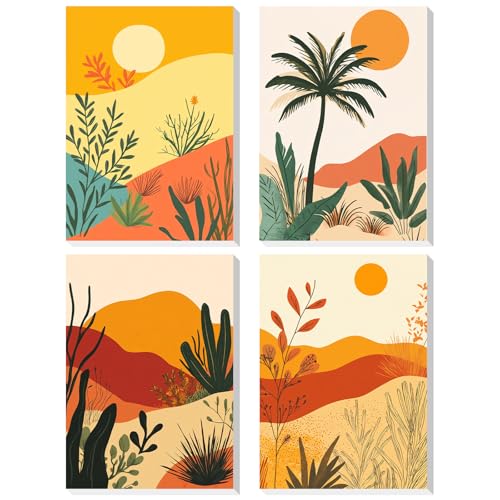 DOMROM Malen Nach Zahlen Erwachsene, 4 Stück Malen Nach Zahlen mit Rahmen Landschaft, Wüsten-Sonnenuntergang Paint By Numbers Adults DIY Handgemalt Acrylic Öl Leinwand Rahmen Gemälde Set(20x30cm) von DOMROM